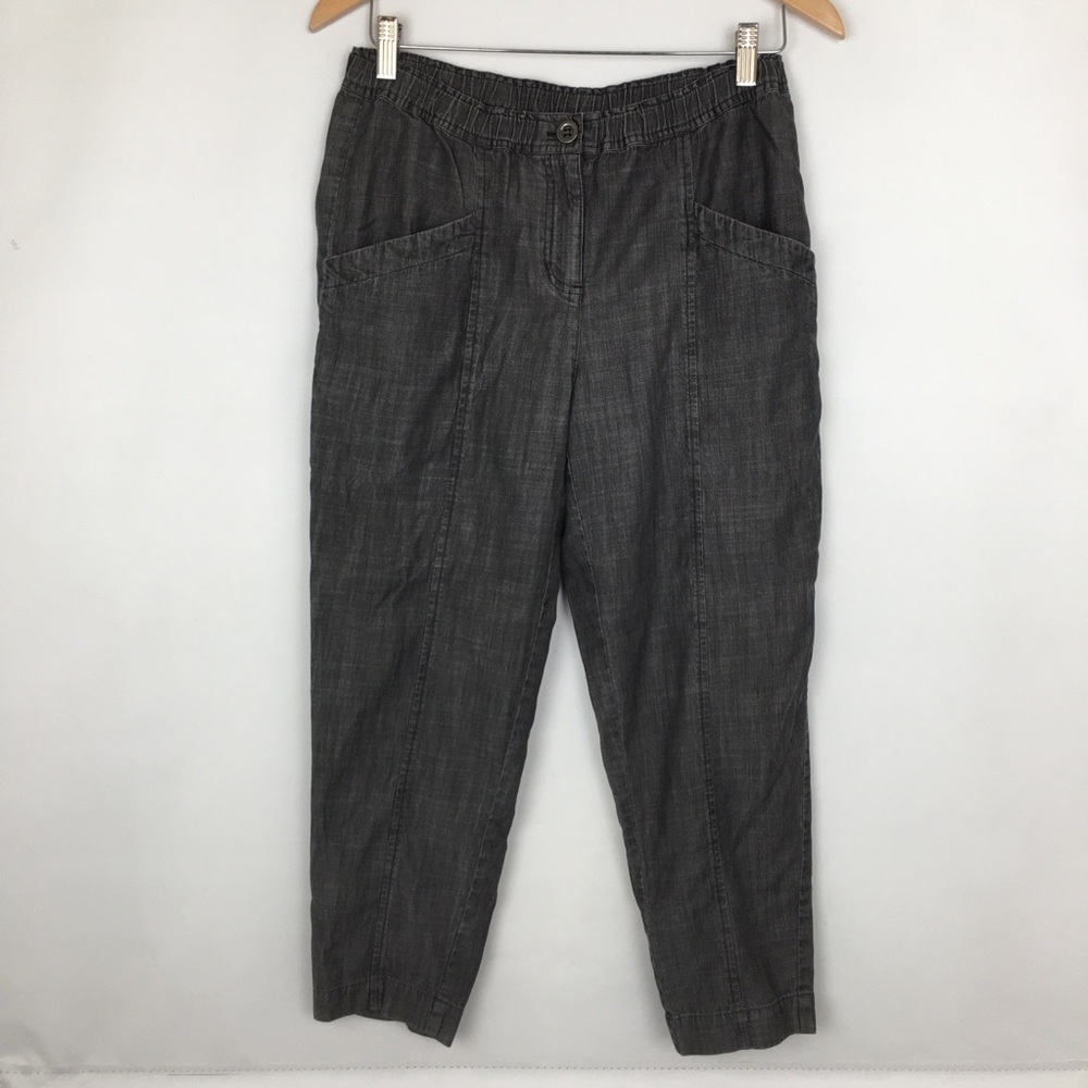 Eileen Fisher Women’s Cropped Denim Pant Elastic Waist Faded Black Gray Capsule